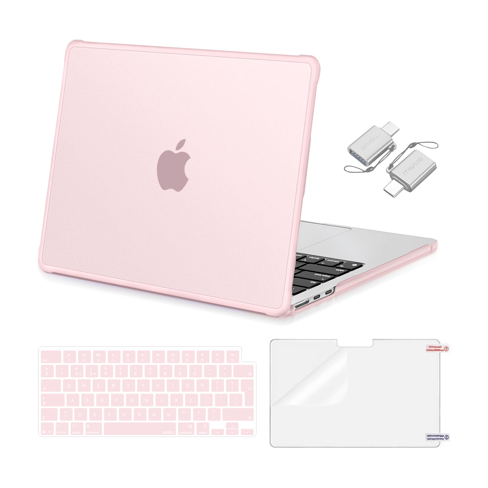 MOSISO Funda Compatible con MacBook Air 13 Pulgadas 2026-2022 M5 A3449 M4 A3240 M3 A3113 M2 A2681, Protector Esquinas Carcasa Borde TPU Suave&Teclado Tapa&Pantalla Protector&Tipo C, Rosa