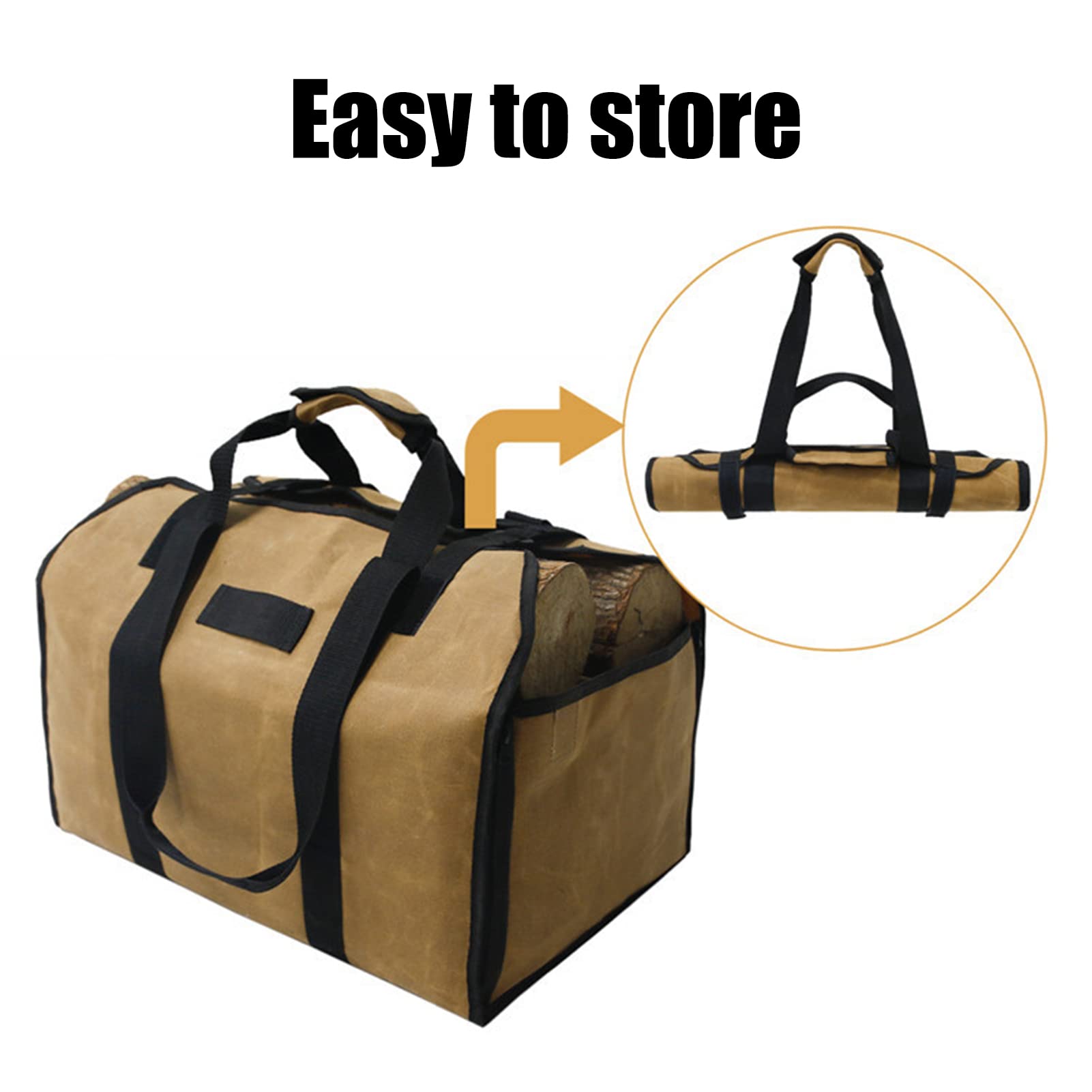 Tela Borsa Tronchi Camino,Borsa Legna da Ardere Impermeabile Borsa Camino Borsa da Trasporto Camino Borsa Porta Legna da Esterni Grande capacità Tela Borsa per Camino Giardino,Cachi,109x48 cm