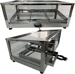 Estufa Elétrica para Salgados com 3 Bandejas, Vidro e Inox, 55 x 32 x 22 cm, Design Inclinado (110, Volts)