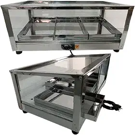 Estufa Elétrica para Salgados com 3 Bandejas, Vidro e Inox, 55 x 32 x 22 cm, Design Inclinado (220, Volts)
