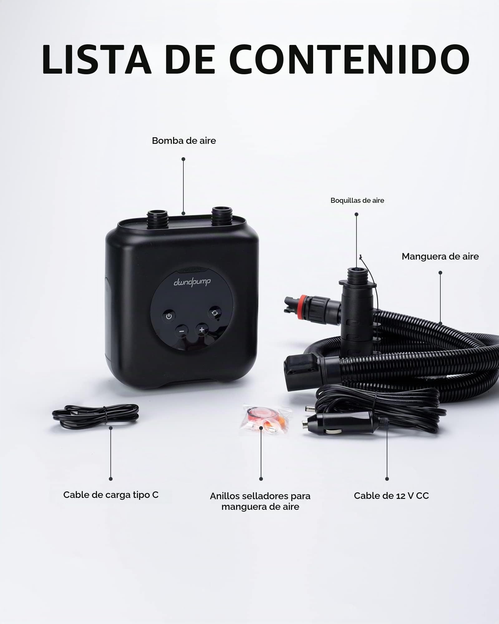 dwndpump Bomba Sup, Inflador Tabla Padel Electrico Recargable, Portátil Inflador Padel Surf Bateria, 4000 mAh y Conector de Coche de 12V, Inflado y Desinflado de Doble Etapa
