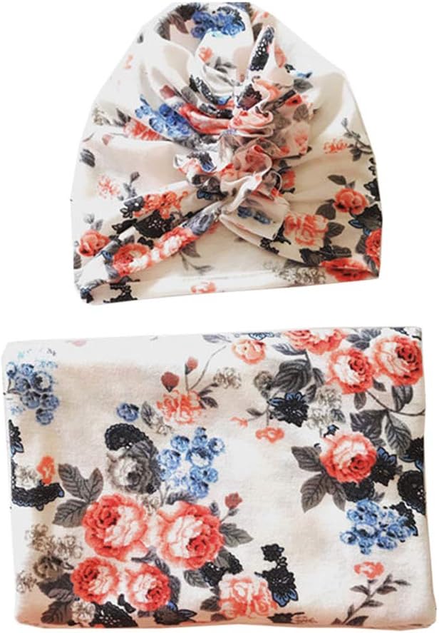 Baby Swaddle Blanket + Cap Newborn Turban Knot Hat Headbands Infant Sleeping Bag Baby Bedding Blanket