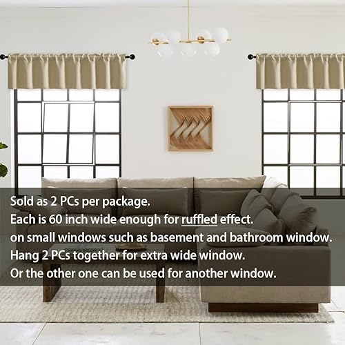 Miniatura 7 de XTMYI Cenefas beige para sala de estar, paquete de 2 cortinas opacas con bolsillo para barra, impermeables, pequeñas cortinas para baño, ducha,