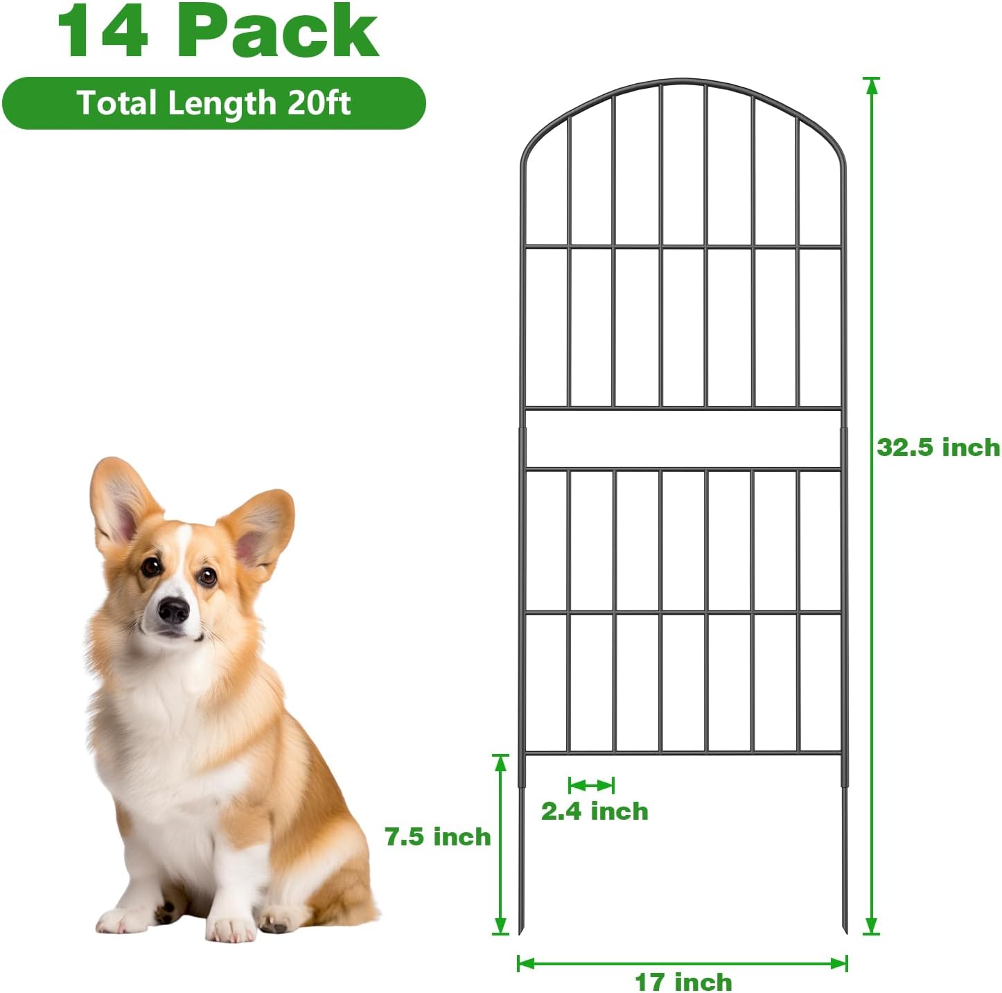 KIMAZO 32.5in (H) x 20ft (L) Tall Decorative Garden Fence - 14 Pack Garden Fencing, Rustproof Metal Wire Panel Border Animal Barrier for Dog, Flower Edging for Yard Landscape Patio Outdoor Decor