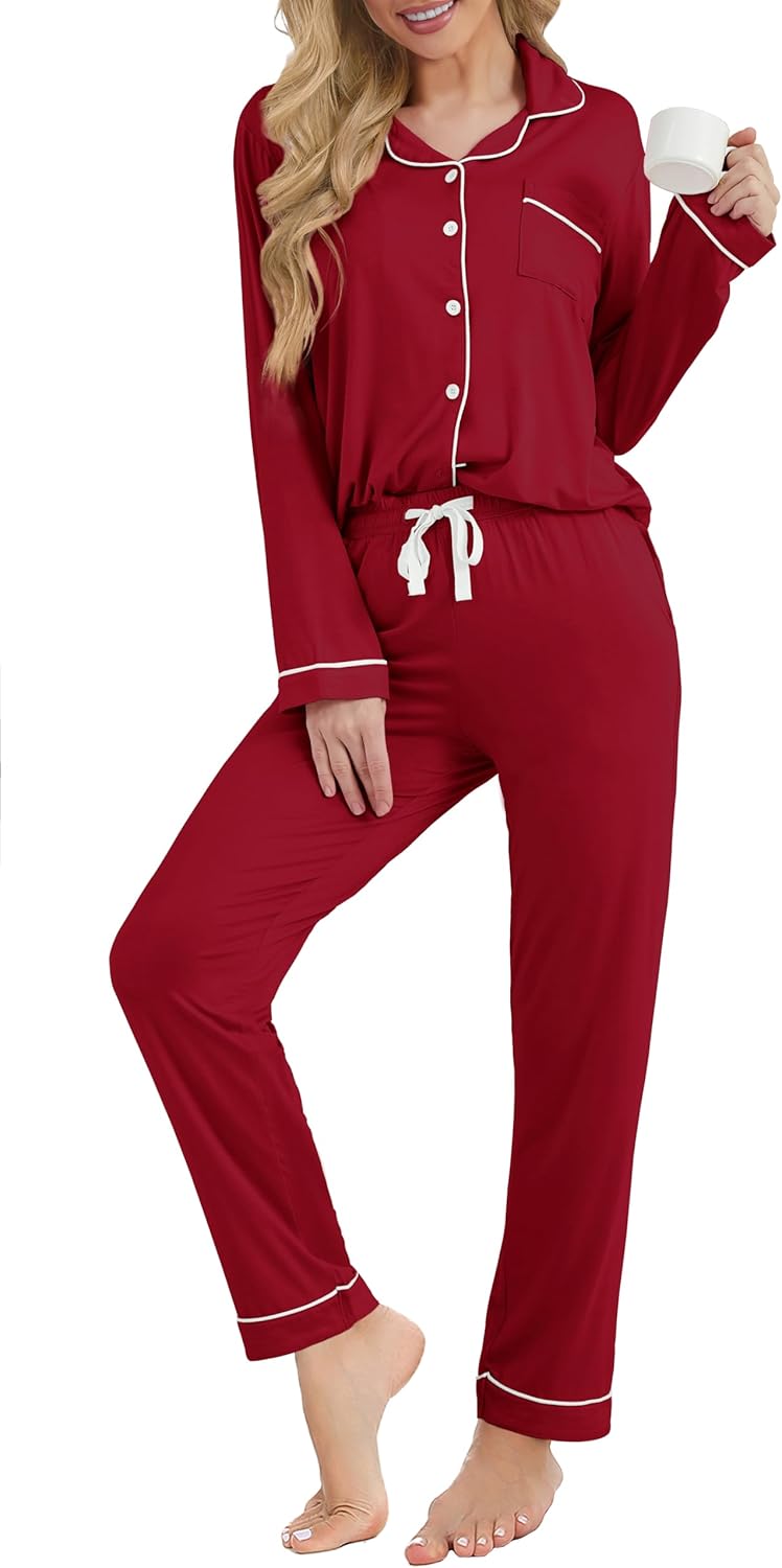 Women's Pajama Sets Long Sleeve Button Down Sleepwear Soft Pjs Lounge Sets for Women 2 Piece