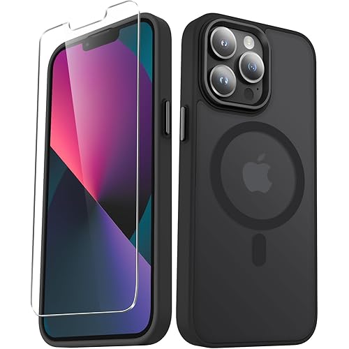 for iPhone 13 Pro Case, Matte Magnetic Phone Case with 1 Screen Protector, Support for Magsafe, Translucent Frosted Slim Shockproof Protective Cover for iPhone 13 Pro 6.1 inch, Black