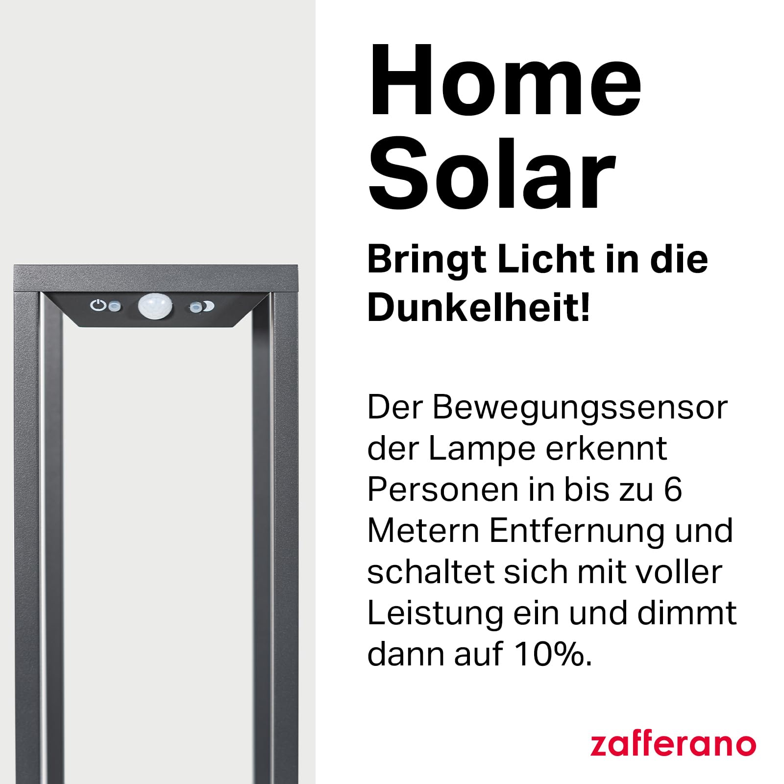 Zafferano, Home Solar Lampe, Kabellose Stehleuchte mit Solarpanel und Bewegungssensor, für den Außenbereich Geeignet, Dimmer, 3000 K, Höhe 100 cm, Farbe Dunkelgrau