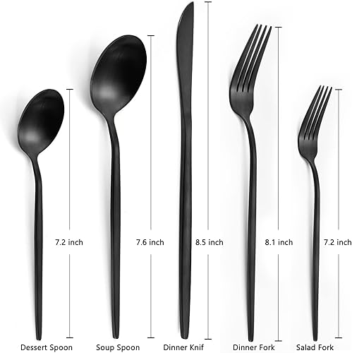 Miniatura 2 de Juego de cubiertos de acero inoxidable mate para 8, juego de cubiertos de cocina de 40 piezas, incluye cucharas y tenedores, acabado pulido