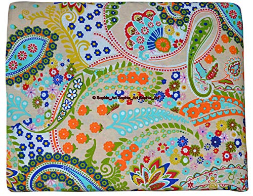 Image of Indian Hand-Block Printed Jaipuri Print Tropical Paisley Floral Ethnic Sanganer Kurti Print Cotton Fabric (Beige Paisley, 20 Yards)