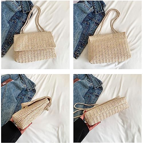 Women's Khaki Straw Crossbody Bag, Large Capacity, Summer Travel Handbag (10.6" X 7.9" X 3.1")3