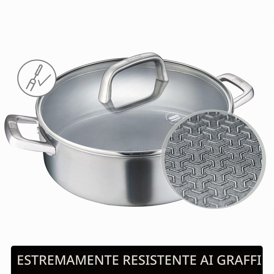 Berndes Padella Tricion Resist 28 cm, padella da portata estremamente resistente ai graffi, riscaldamento rapido, con coperchio, antiaderente