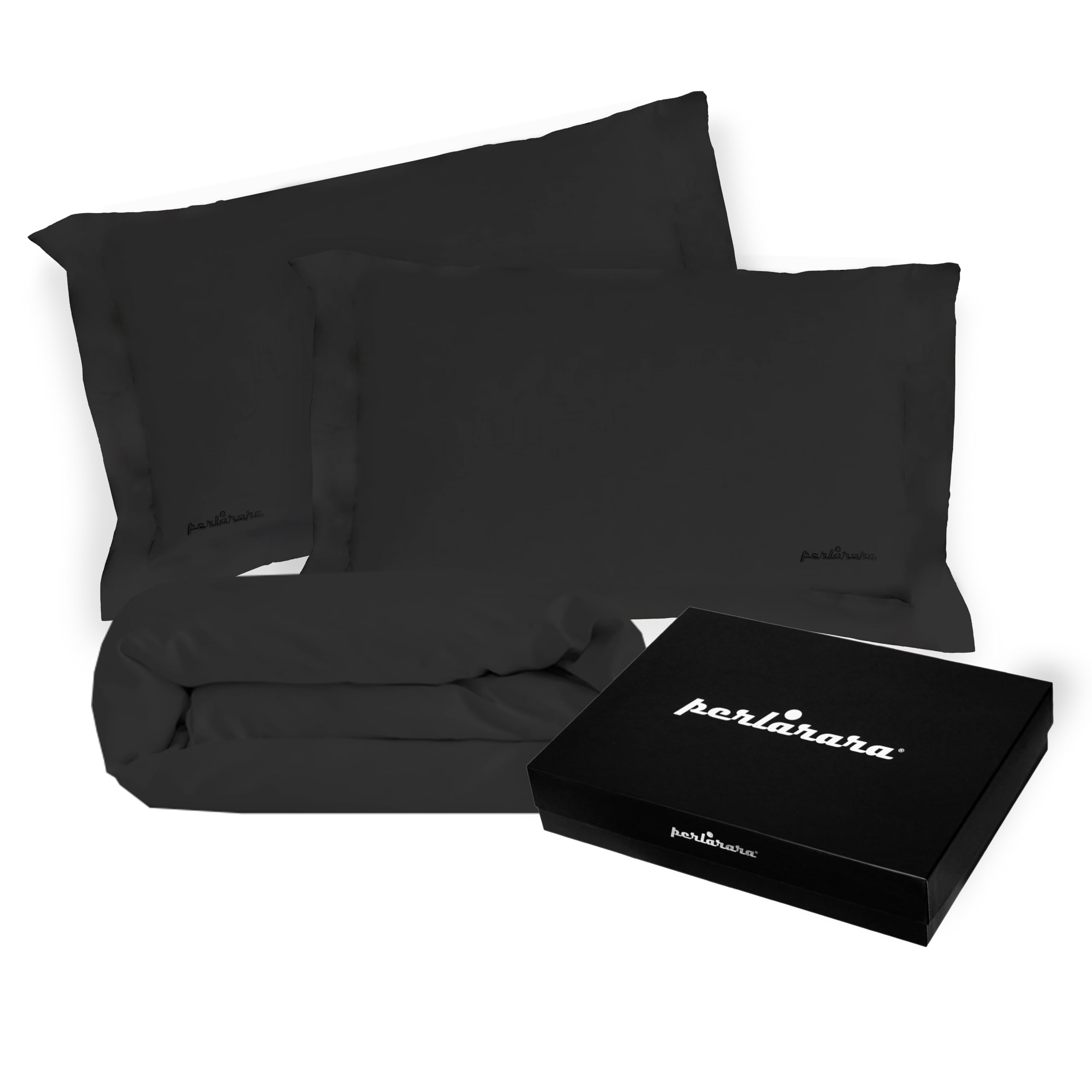 Housse de couette lit 2 places maxi noir coton percale PERLARARA parure de lit