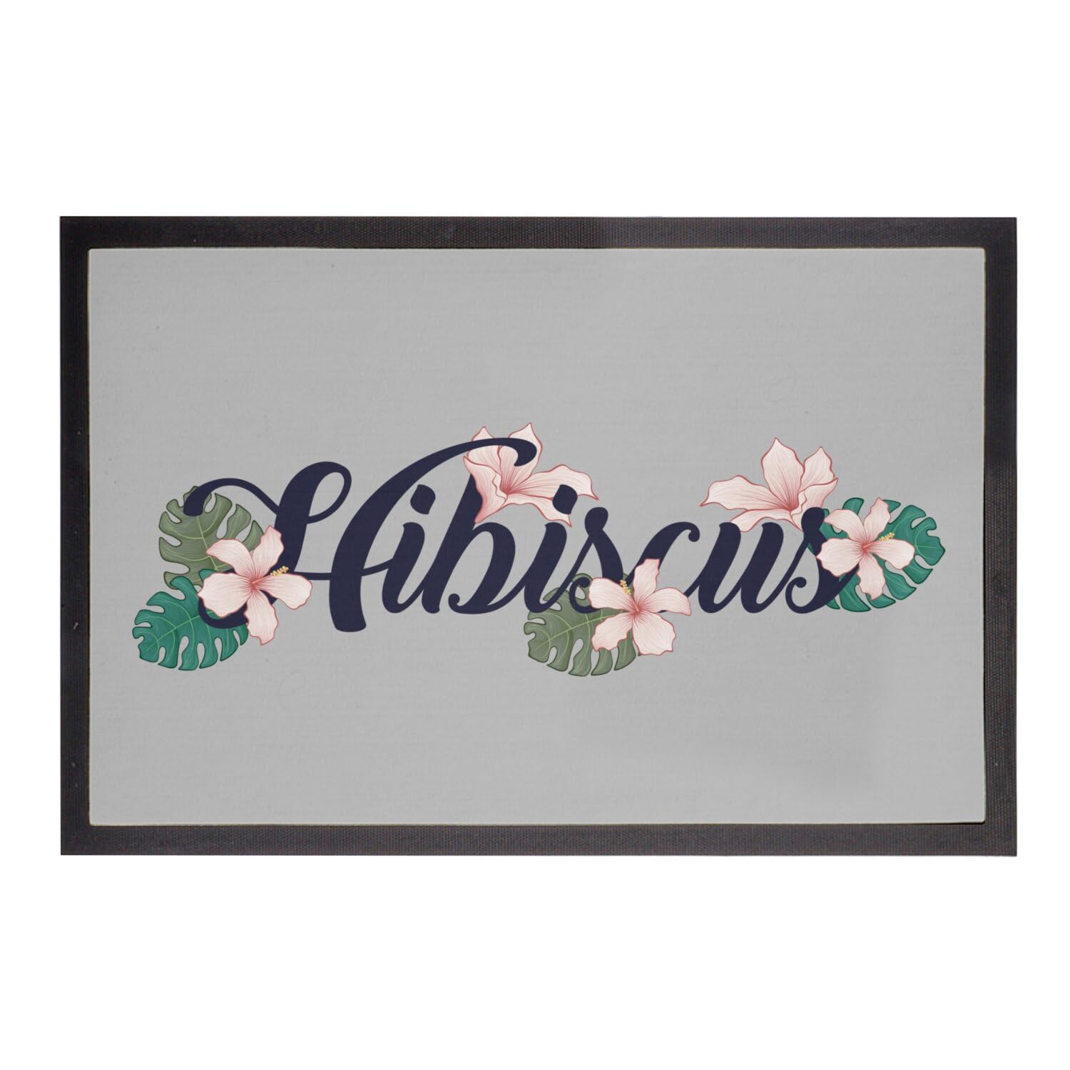 Paillasson gris haut de gamme 75x50cm aux motifs hibiscus fleurs minimaliste chic