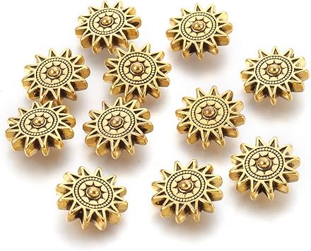 20Pcs Antique Golden Sun Pattern Beads Tibetan Style Alloy Spacer Beads Vintage Bead for DIY Bracelet Necklace Jewelry Crafts Making Accessories