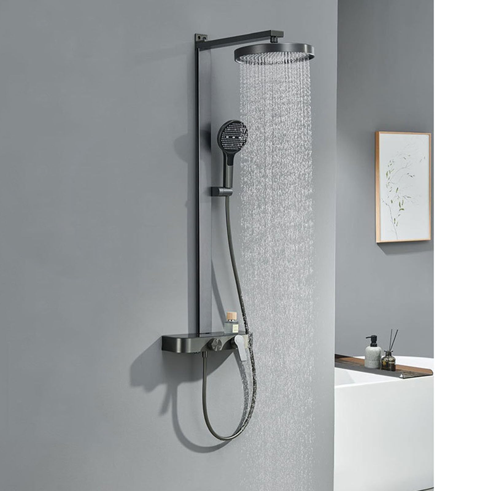 Columna de Ducha Exterior para Pared Gris Pistola Monomando
