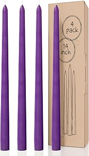 CANDWAX 14 inch Taper Candles Set of 4 - Tall Candles for Home, Ideal as Wedding Candles - Purple Candlesticks