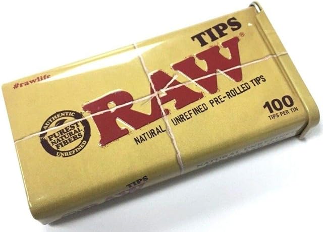 RAW Natural Unrefined Pre-Rolled Tips in Tin - 100 Tips Per Tin