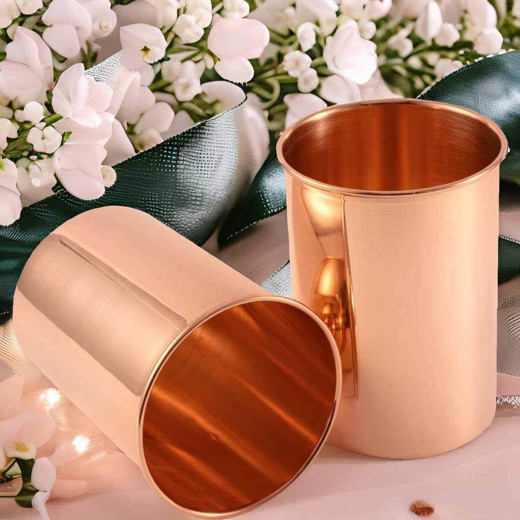 Handcrafted In Luxury Design Pure Copper Tumbler Set of 2 | Drinking Water With Copper Cups | Premium Quality Copper Tumblers Use for Home, Office, Hotel and Gifting - 10.8 US Fl Oz - Image 5