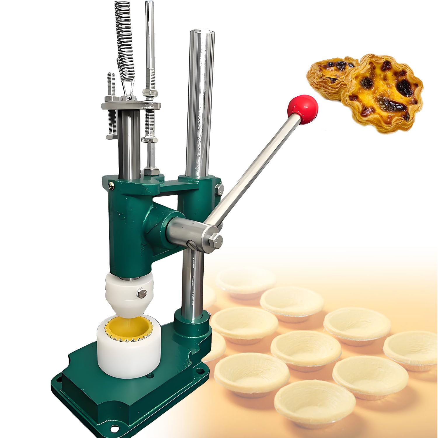 GLBMXDD Manual Egg Tart Press - Professional Tart Shell Maker for Pudding Pies, Pie Crusts and Waffle Cones, Stainless Steel Baking Tool,with 1 Mold Pastry Dough Tamper Kit Y28