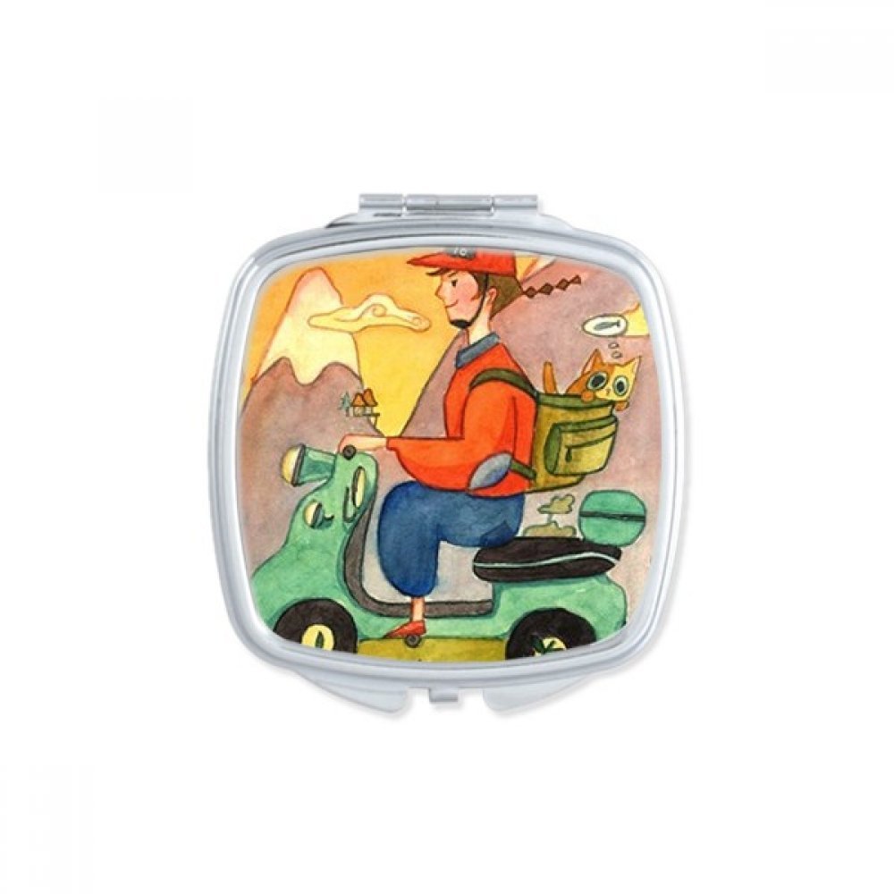 Miroir de maquillage chat aquarelle compact pour retouches au bureau