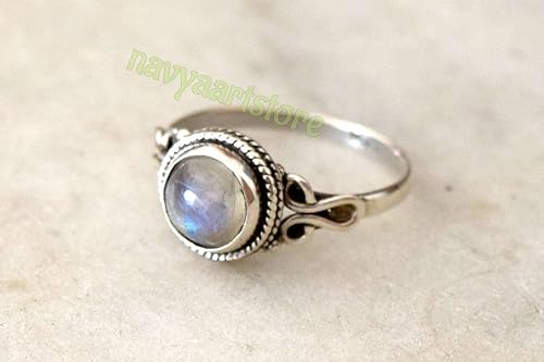 Miniatura 9 de Blue Chalcedony Stone Ring, Handmade 925 Sterling Silver Rings for Women Girls, Natural Gemstone Ring US size 6 Solitaire Ring, Round Stone Ring,