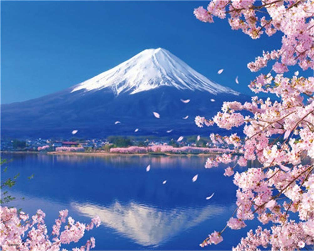 MONDART Paint by Numbers Kits Paint by Numbers for Adults and Beginner Acrylic Paint DIY Oil Painting Home Decor Gifts-Mount Fuji and Sakura 16x20 Inch