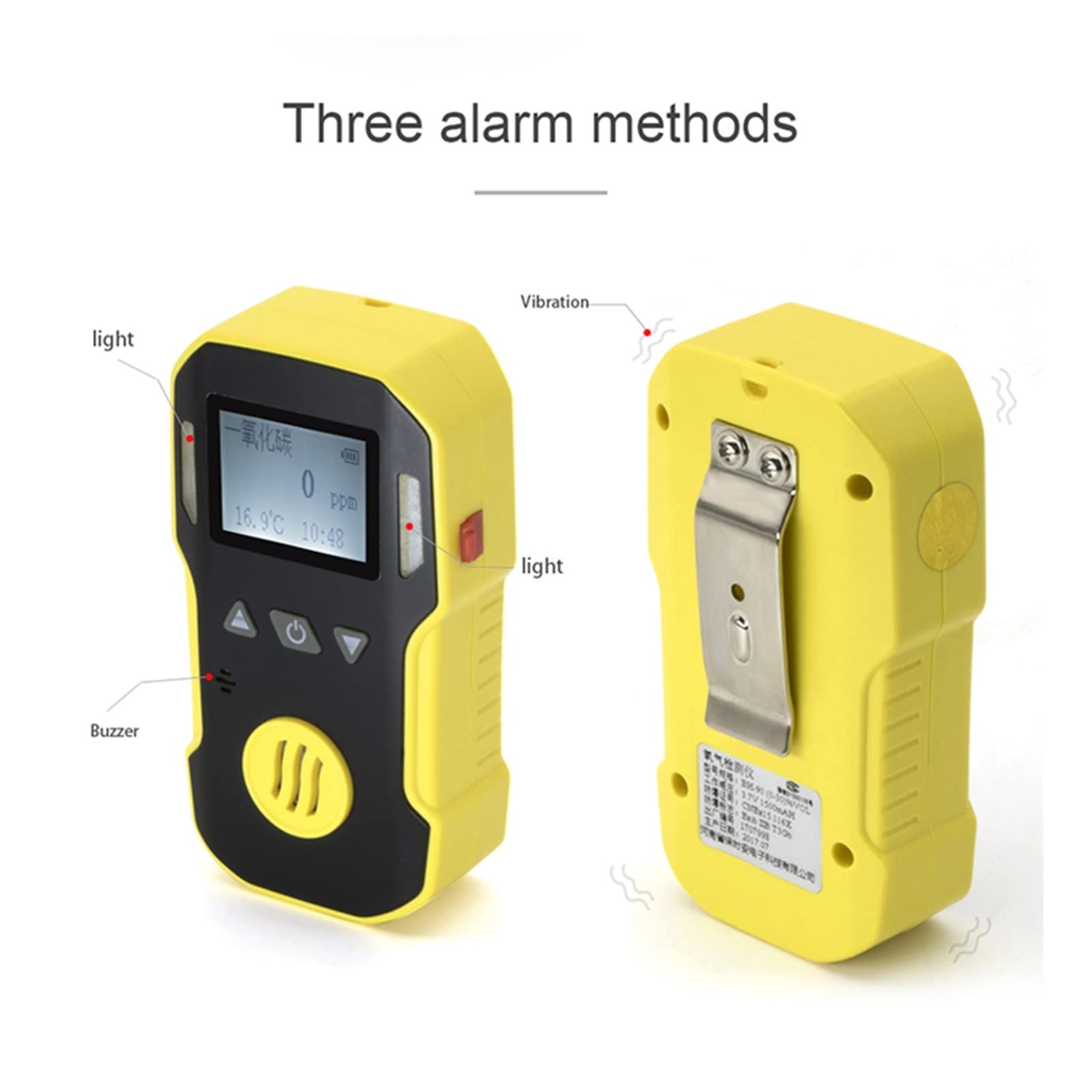 Rilevatore Gas, Industria portatile H2/O3/CO/PH3/CO2/H2S/NH3/O2/NO2/NO/EX/CH4 Rivelatore di gas Rivelatore di allarme di gas combustibile Carica USB 0-100% LEL per Lavoro, Casa(CO2--0-5VOL-0.01)
