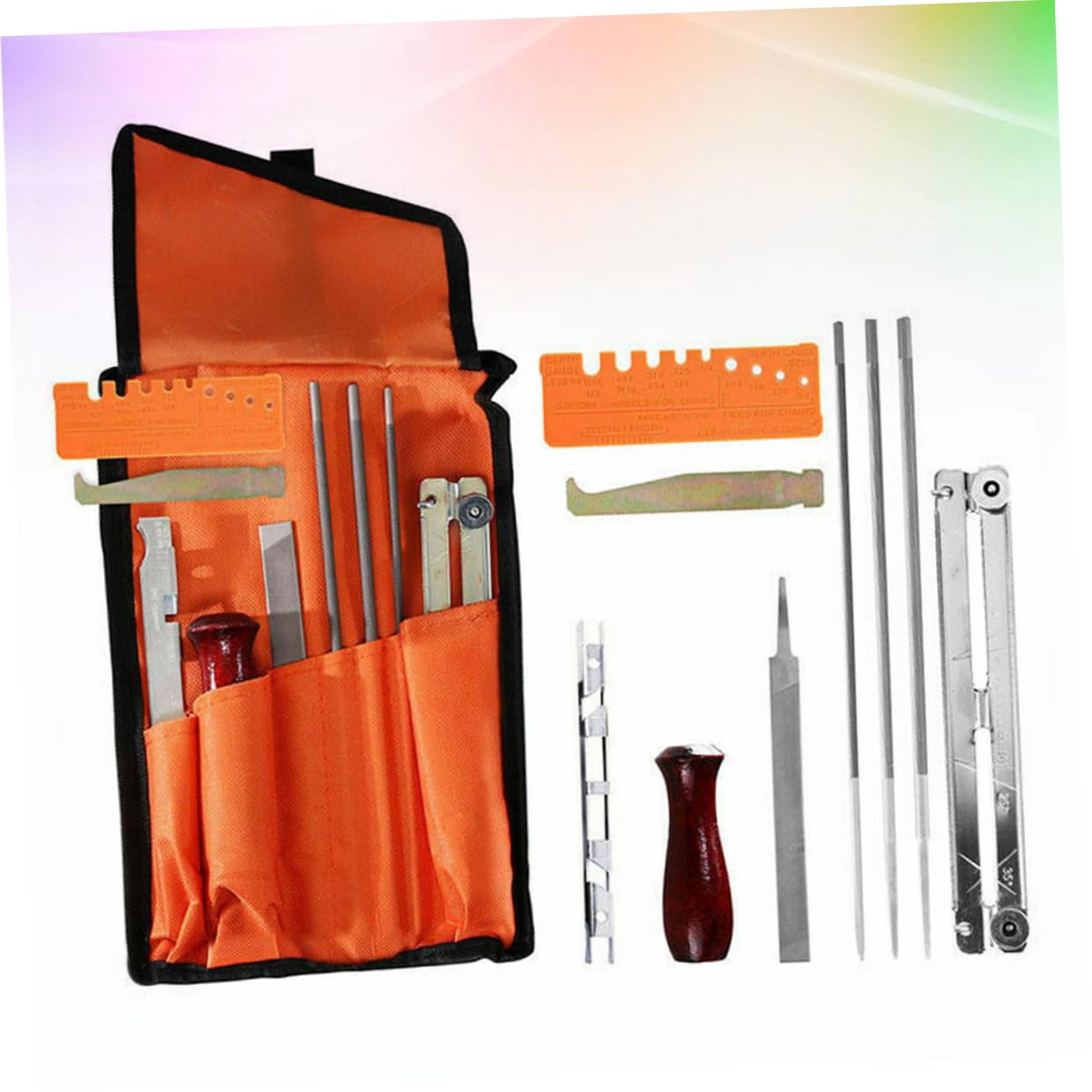 Kit di Affilatura per Catene Motosega , 10 Pezzi, in Metallo Arancione, Resistente All’usura, per Uso Professionale e Domestico