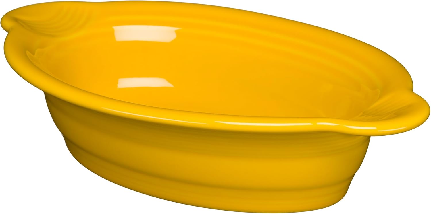 Fiesta® 9 1/8” Oval Individual Casserole 13oz – Durable Ceramic, Lead-Free, Dishwasher/Microwave/Oven Safe – Made in USA - Daffodil