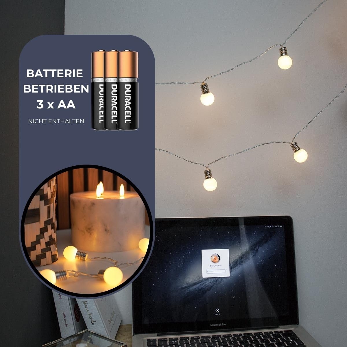 Lichterkette 5m Batterie Kaleora LED Lichterkette 5m Mit 10 Glühbirnen - Warmweiß & Batteriebetrieben Für Innen Und Außen Wasserdichte Außenbeleuchtung