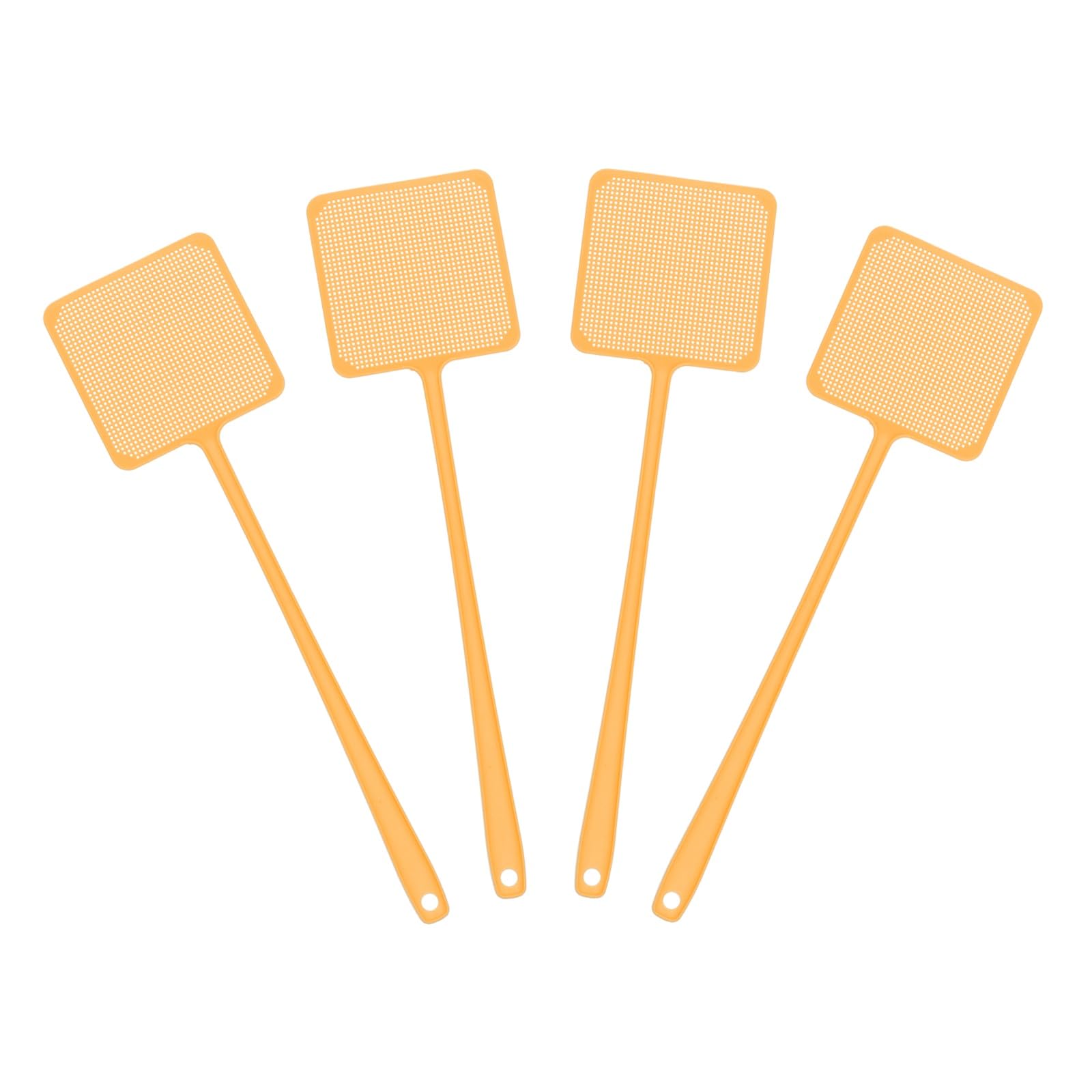 sourcing map 4pcs Fly Swatter 4.5"x4.5" Plastic Manual Heavy Duty Long Handle Fly Swatter for Home Indoor Outdoor, Gold