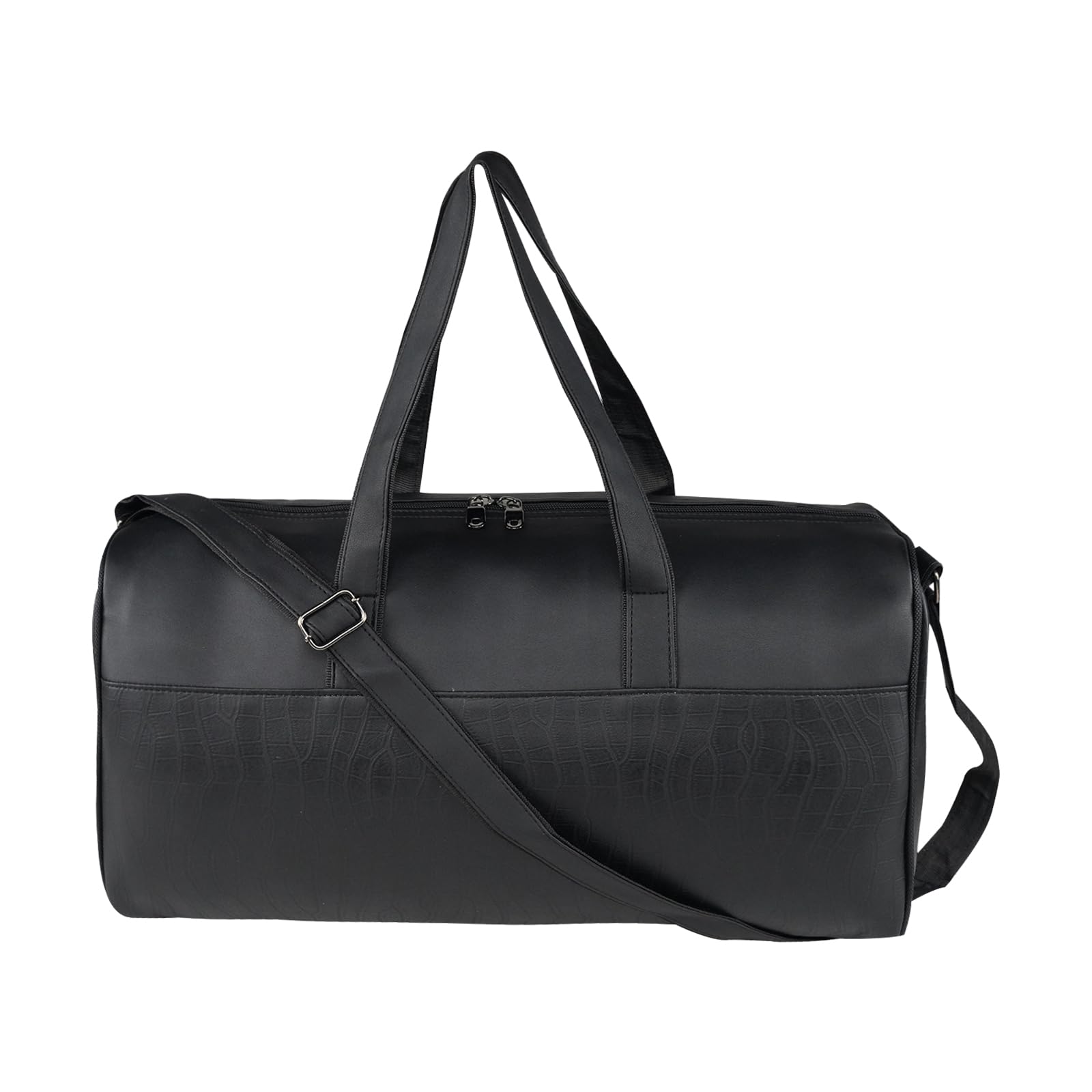Durable Faux Leather Black 26L Duffle Bag – Spacious & Lightweight Travel Companion-image-29