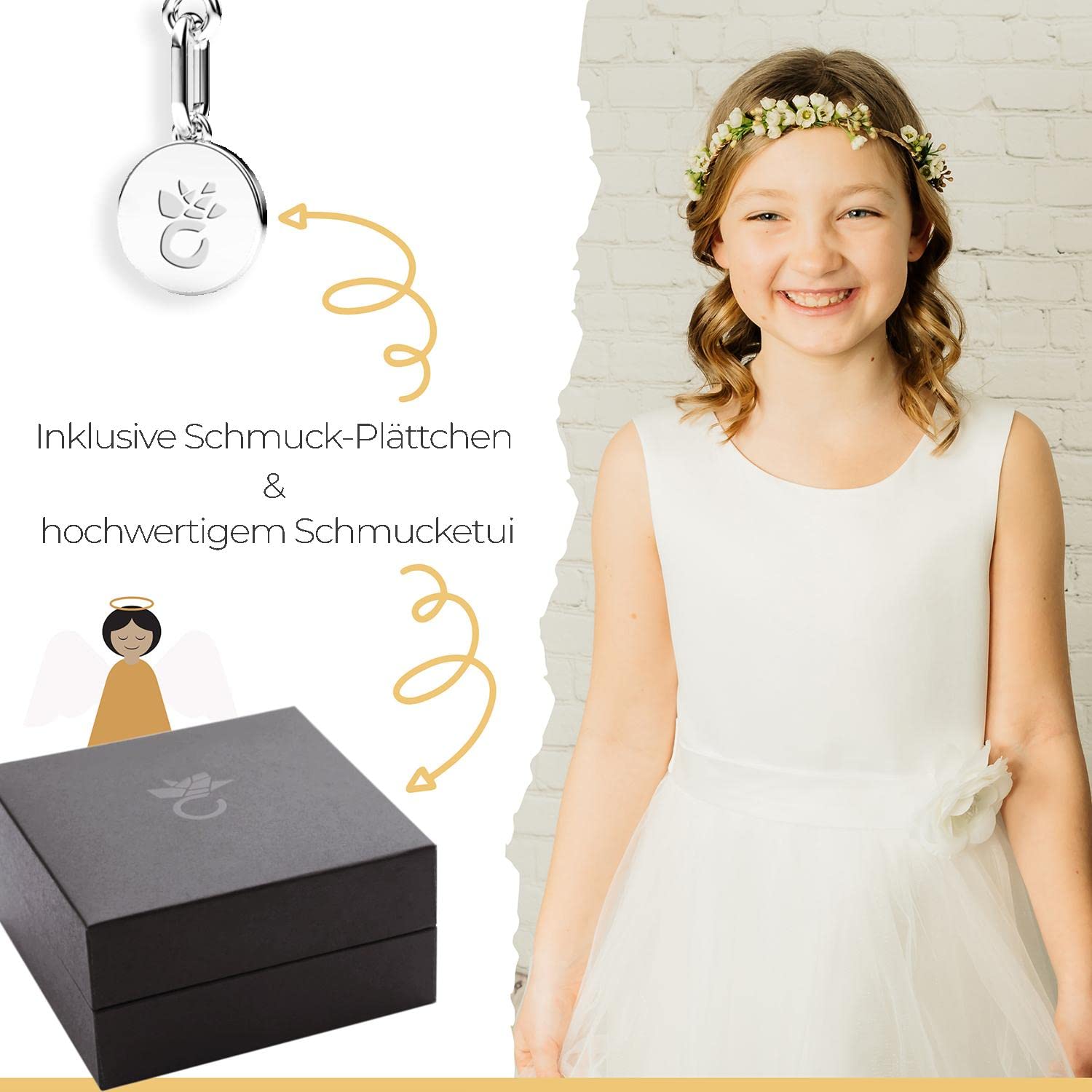 Amoonic Łańcuszek z krzyżykiem, prawdziwe srebro próby 925, wisiorek w kształcie krzyża, biżuteria dla dzieci, prezent na pierwszą komunię, chrzest, bierzmowanie, narodziny chrztu, srebrny łańcuszek z