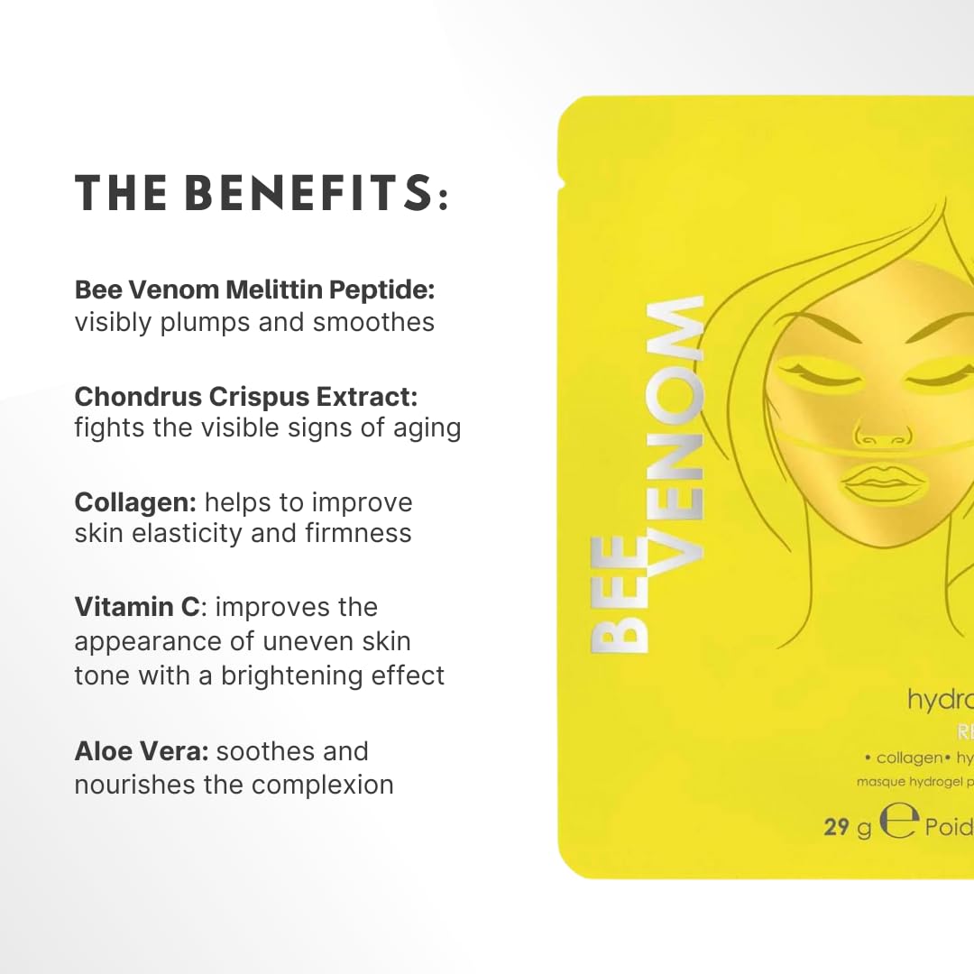 Rodial Bee Venom Hydrogel Face Mask, Gold Jelly Sheet Mask for Plumping & Smoothing, with Ethically Sourced Bee Venom & Triple Hyaluronic Acid, Hydrating Skincare Treatment