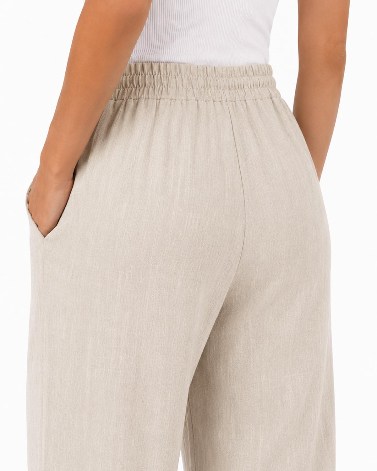 Zylioo Pantalon Palazzo en lin pour femme avec poches, coupe longue et jambes larges, décontracté, plage, voyage