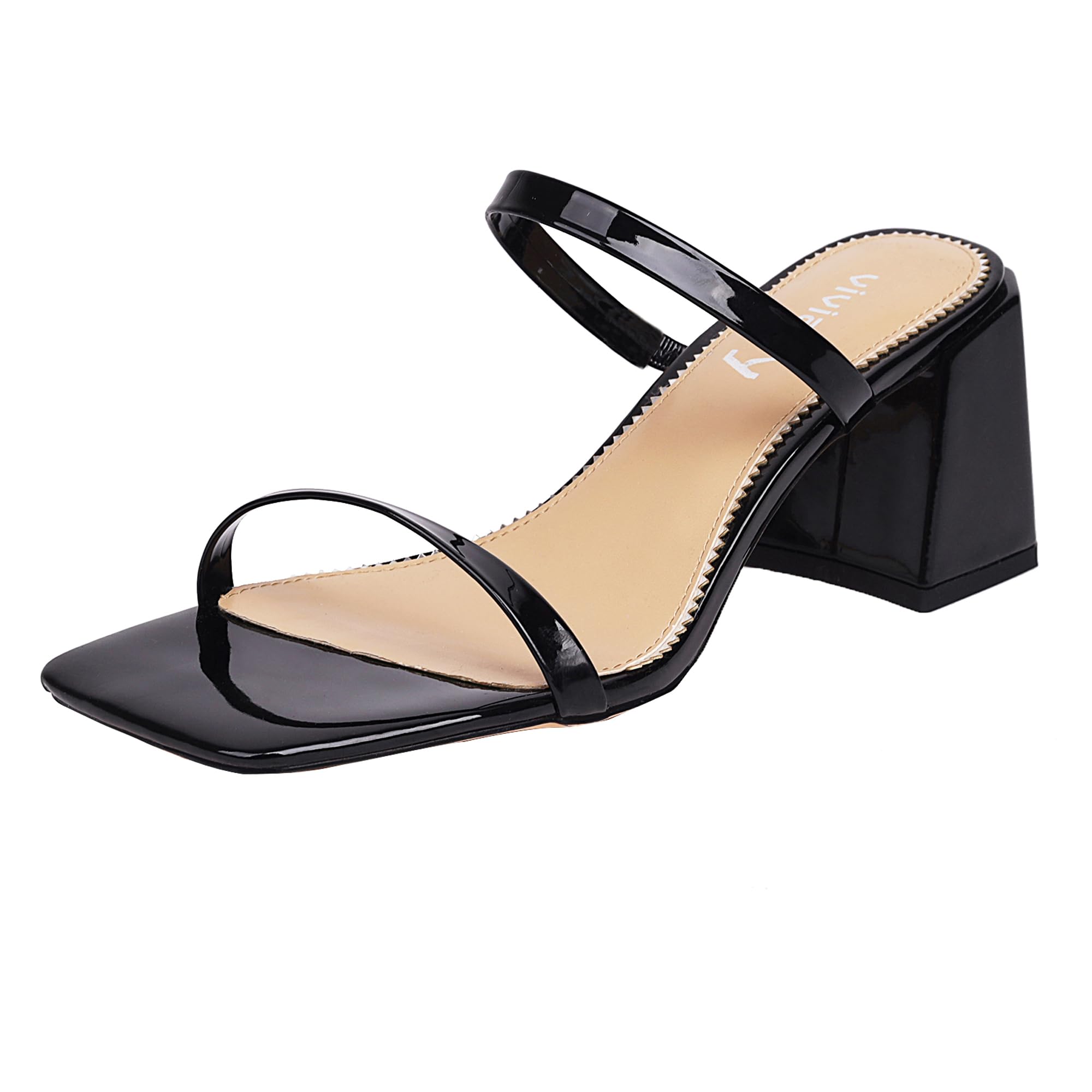 vivianly Women's Low Block Heels Sandal Square Open Toe Chunky High Heels Slip on Heeled Sandals Mules Slide for Party Wedding Dress Shoes