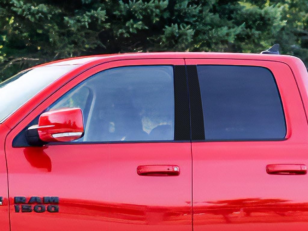 Rvinyl Pillar Post Pre Cut Window Trim Kits in Matte Black Compatible with Ram 1500 2011-2018 Crew/Quad/Extended - Adhesive Backs