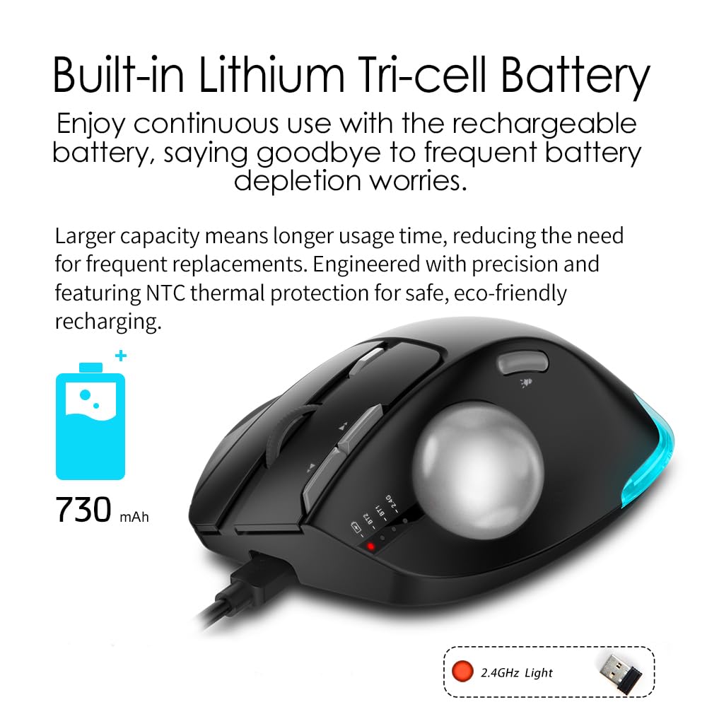docooler Ratón inalámbrico para juegos F-33 Ratón silencioso BT/2.4G con tres modos de 8 botones con luces LED Ratón ergonómico recargable para ordenador portátil