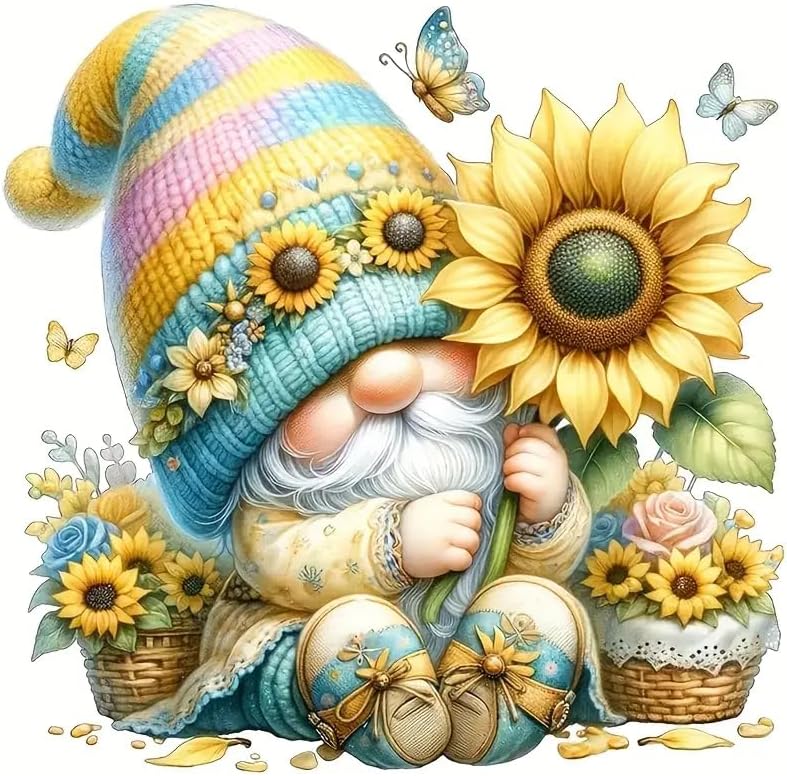 Sunflower Gnome PVC Vinyl Car Decals Stickers Waterproof Self-Adhesive Decals for Cars, Laptops, Trucks, Motorcycles Wall Window Luggage Scratch Cover Door Decor Sticker