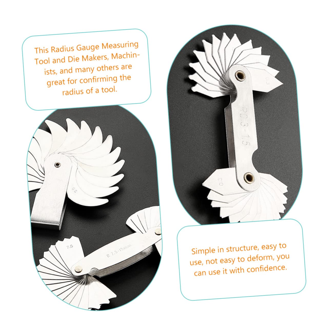 FUNOMOCYA Replacement Radius Meter 2pcs Radius Gauge Set Concave Convex Measuring Tool Tool Maker's Essential
