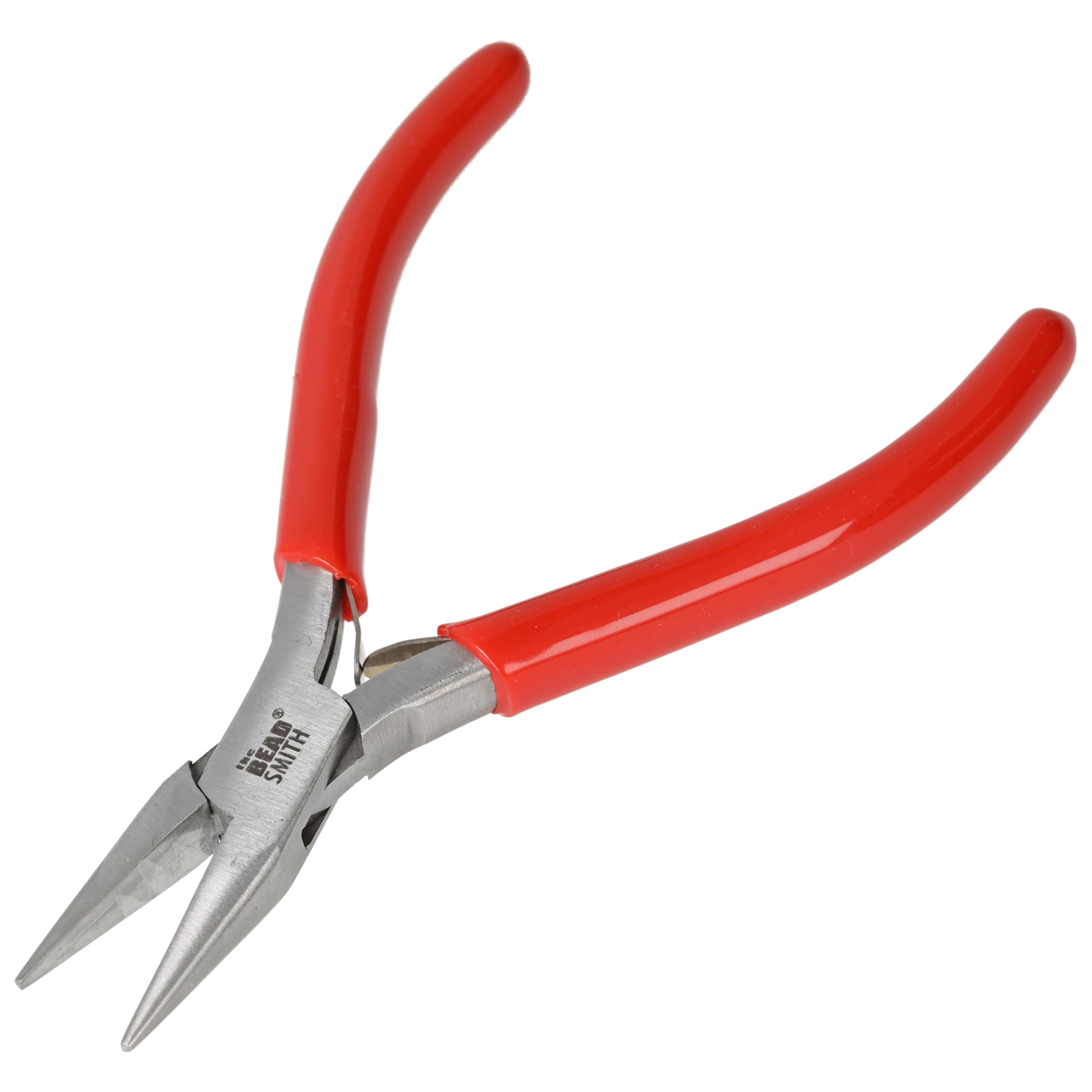The Beadsmith Szczypce do nosa z wąską linią, 120 mm z polerowaną stalową głowicą, czerwony uchwyt z PVC z podwójną sprężyną, narzędzie do produkcji biżuterii