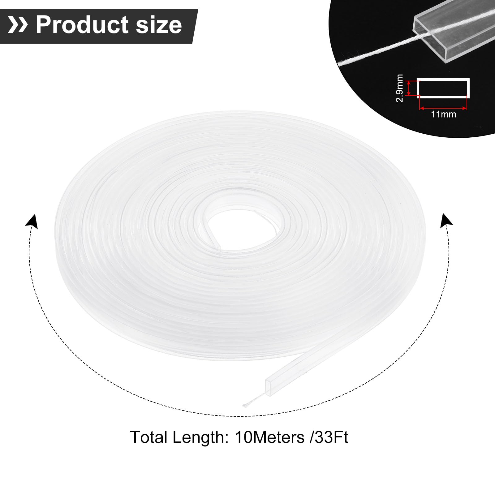 PATIKIL Silicone Tube Sleeve, 33ft/10Meter 10mm Flexible LED Channel IP67 Waterproof Protection Cover LED Silicone Channel System for 3528/5050/5630/3014 Led Strip Lights