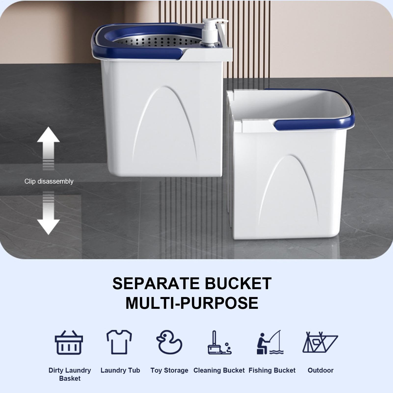 Set de Fregona y Cubo de Limpieza Ahorra Esfuerzo, Seco y Húmedo, Limpiador | con Mango Ajustable para Suelos, Hogar, Cocina, Baño, Azulejos, Madera Dura, Laminado, Mármol, Piedra