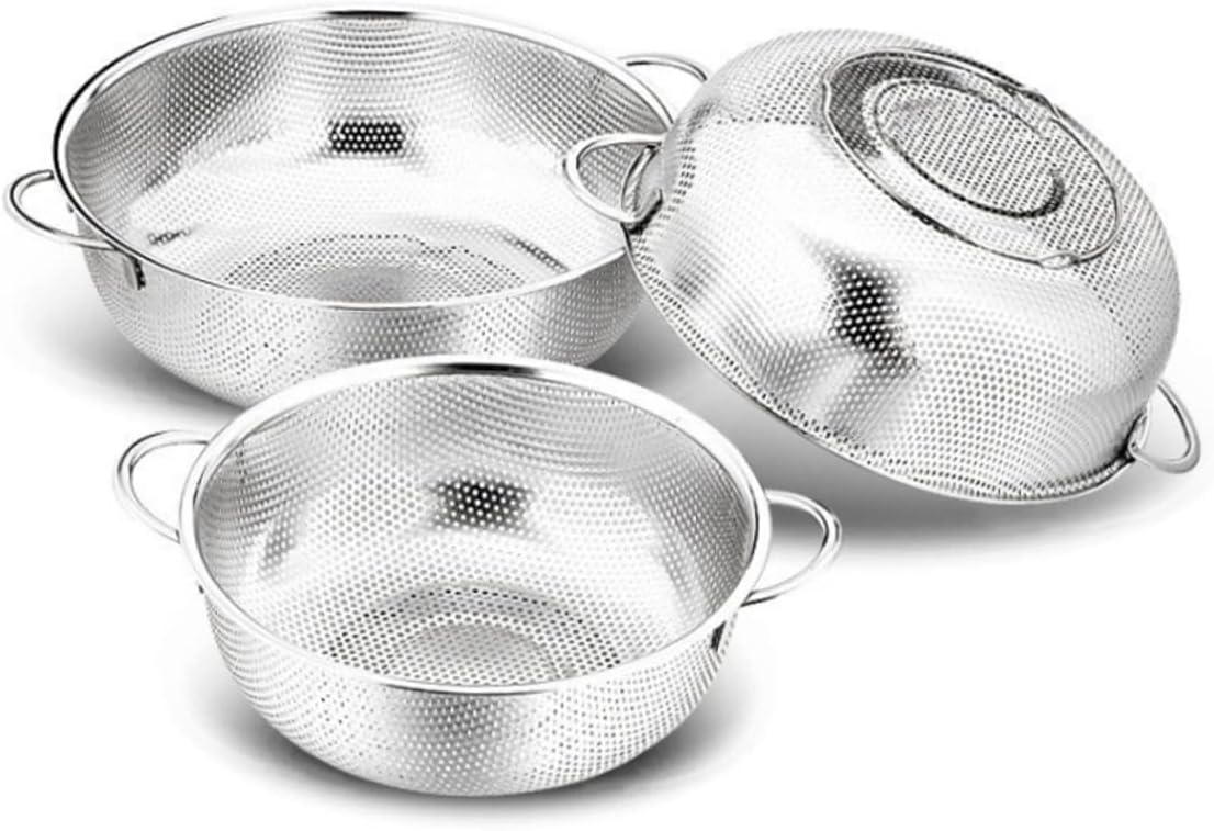 Garneck 3pcs Stainless Steel Drain and Storage Basket Mesh Bushel Basket for Fruit and Vegetable Washing Kitchen Helper