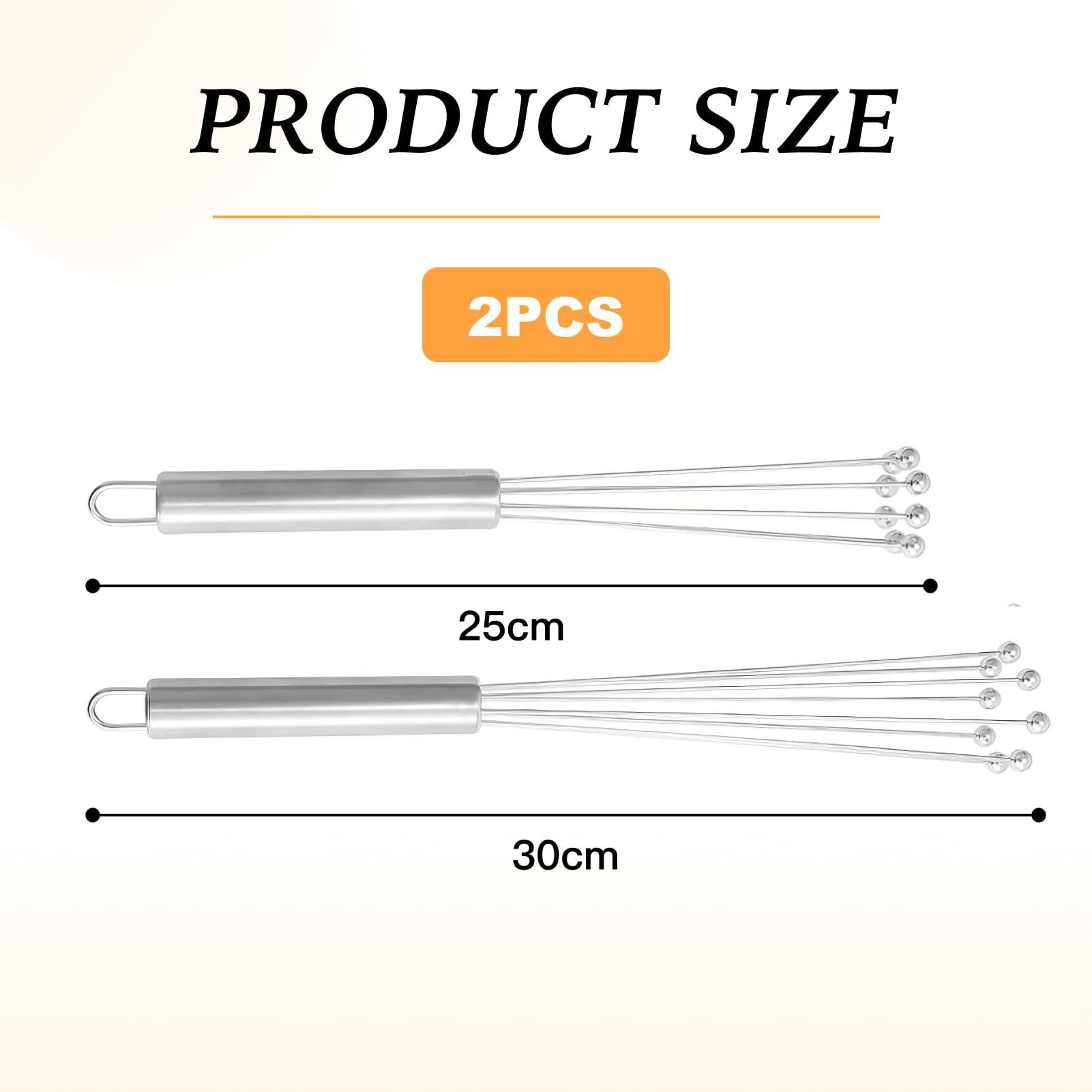 FortuneGlobe Lot De 2 Fouets De Cuisine Portables Acier Inoxydable - Fouets à Billes Semi-Rigides Pour Pâtisseries Et Sauces