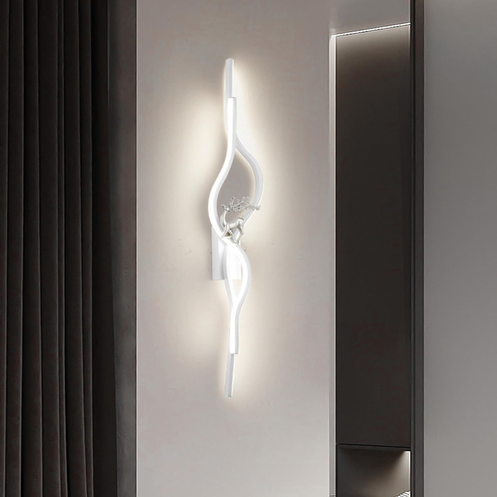 HCZKIUJY LED Wall Lamp - Wave Background Long Wall Sconce, Modern Wall Light for Living Room, Hallway, Stairs, Bedroom, Corridor, Office, Hotel (Whitewhite Light-120cm)