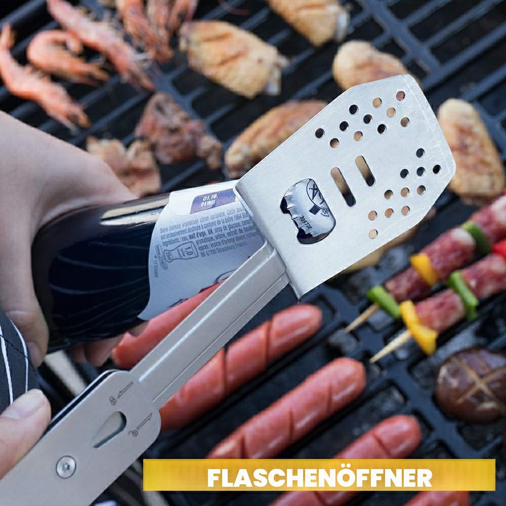 Roxon 4 in 1 Mini BBQ Combo Tool Set S602G | mit Spatel, Fork, Flip Flops und Bottle Opener Hiking Camping, Grau