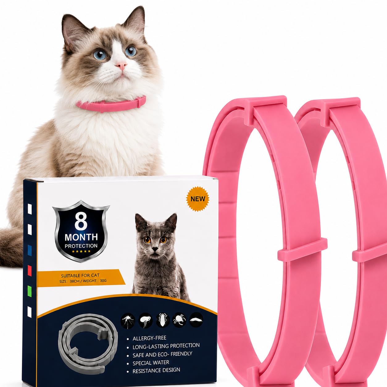 Pink Botanical Cat Collar 2 Pack, Adjustable 38 cm Essential Oil Scent Collars for Cats, Lightweight Water-Resistant Breakaway for Kittens Adult