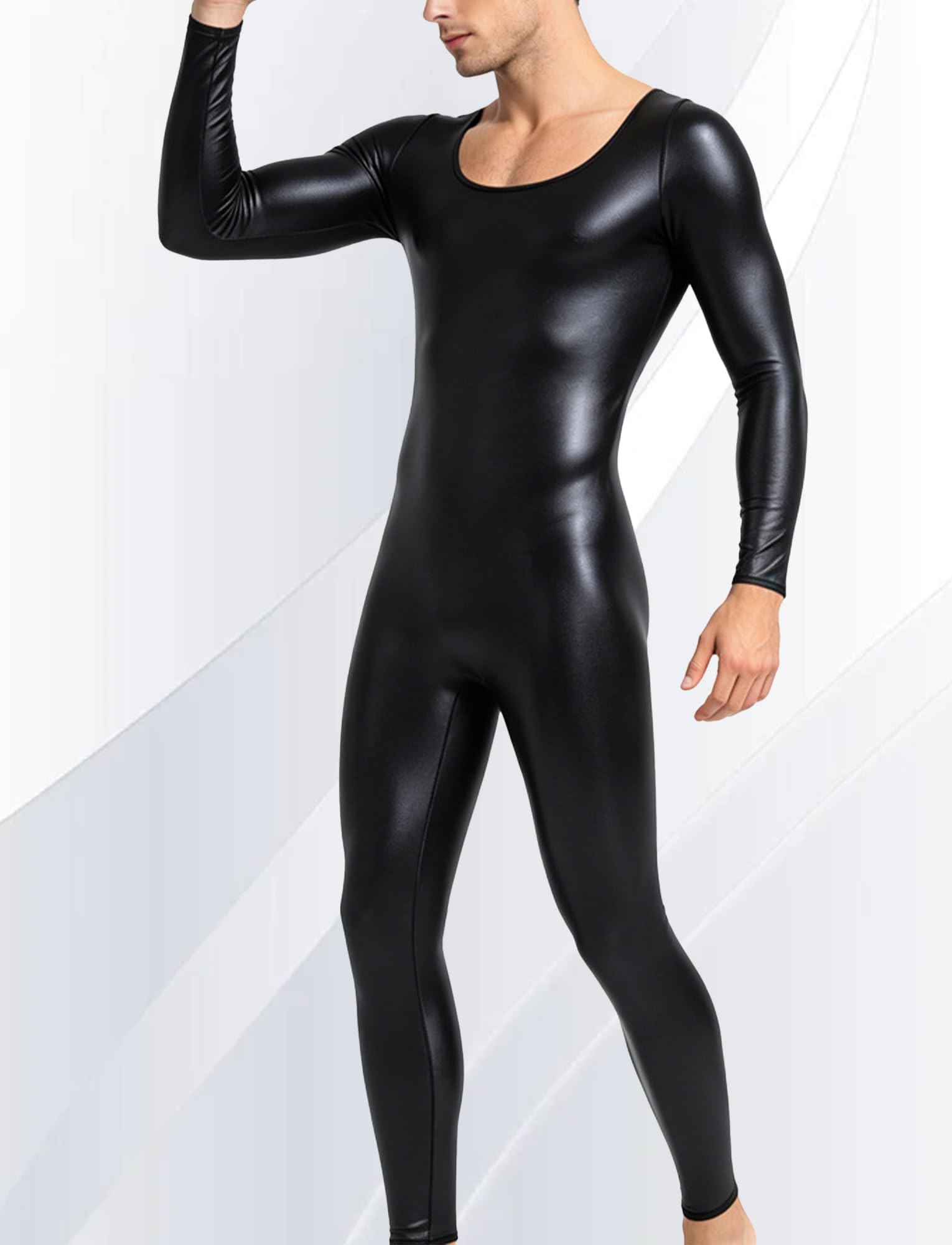 Jumpsuit Homme Body en Cuir Sexy Une Pièce Bodysuit Combinaison de Sport Catsuit Moulante Stretch Shapewear Costume de Fête Clubwear S-2XL