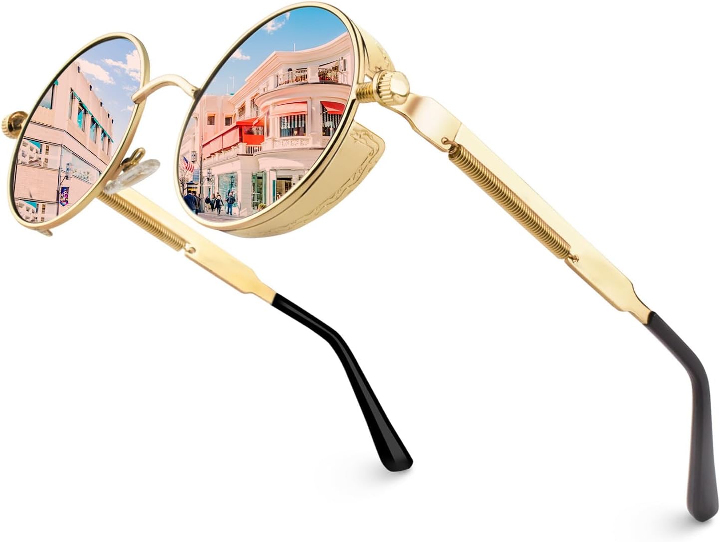 Retro Steampunk Round Polarized Sunglasses Men Womens Metal Circle Frame UV400 Protection E72